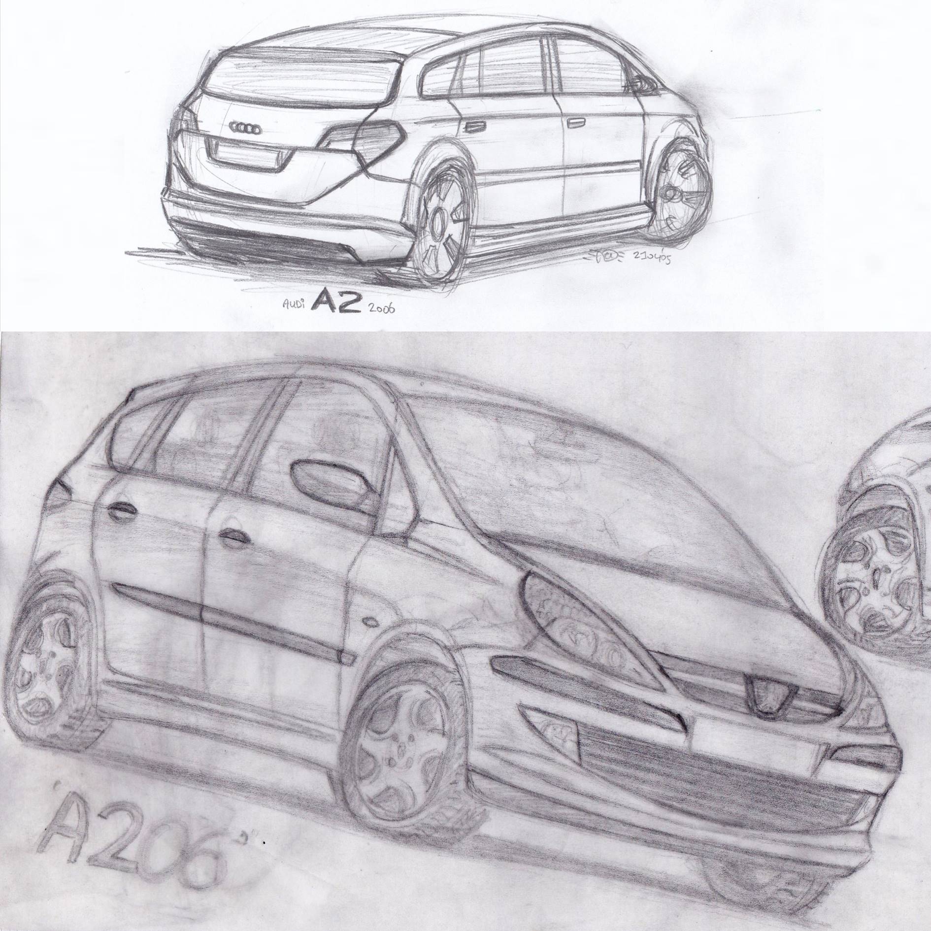 Pencil drawings of cars