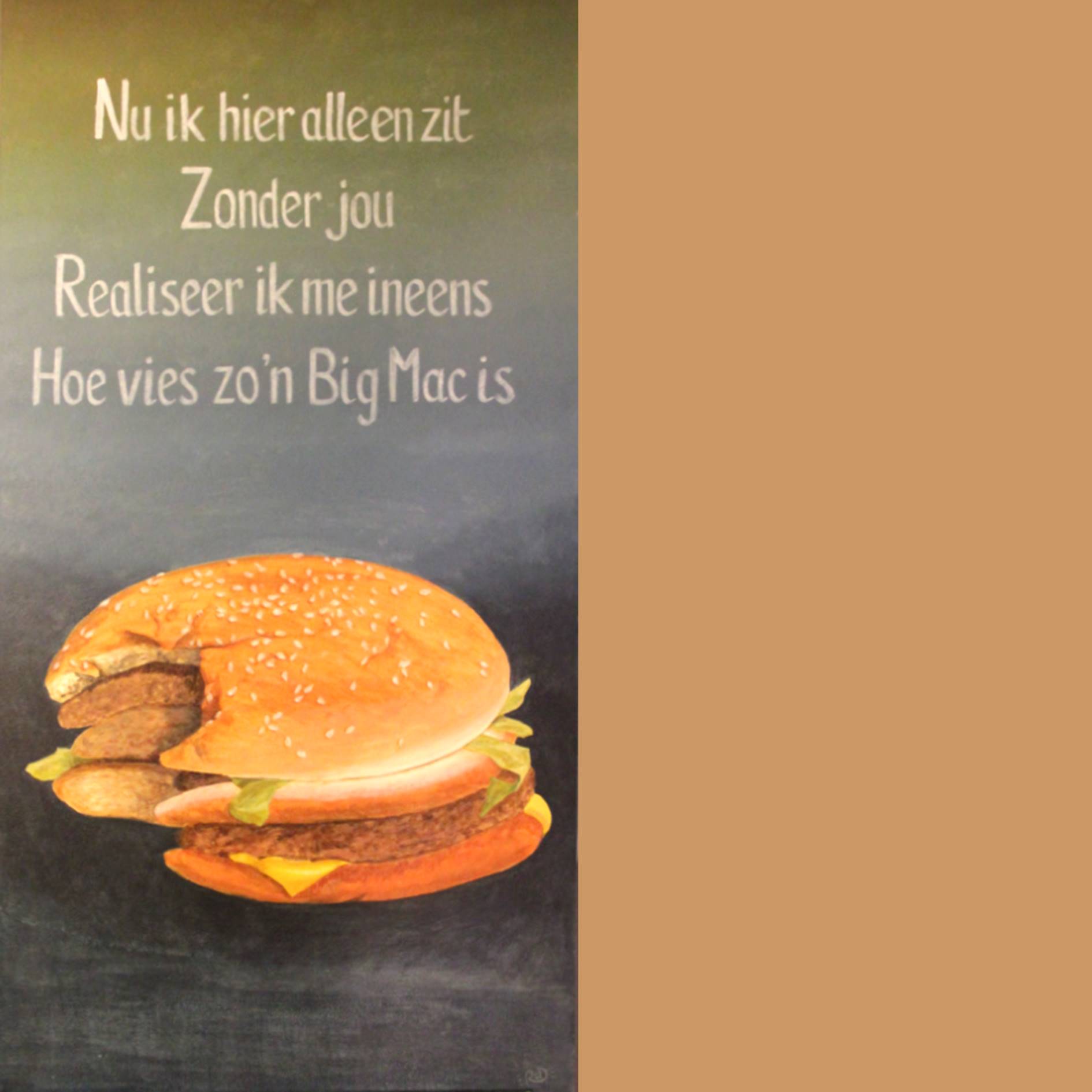 Schilderij van een Big Mac met daarboven het gedicht