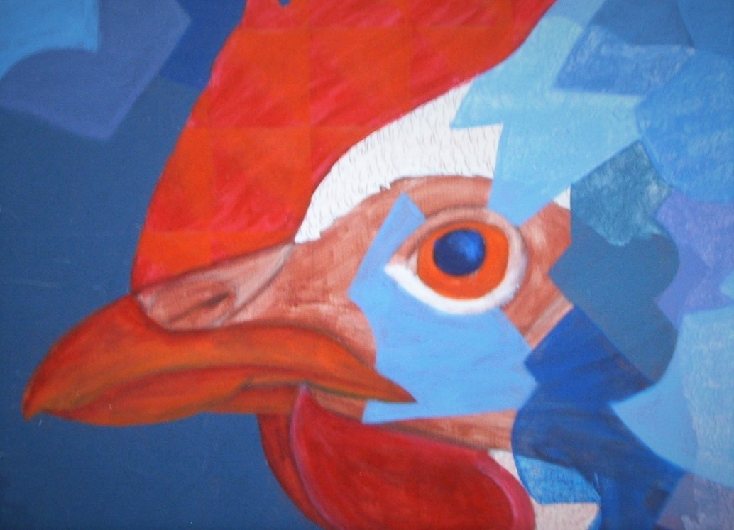 Geabstraheerd schilderij van een kip