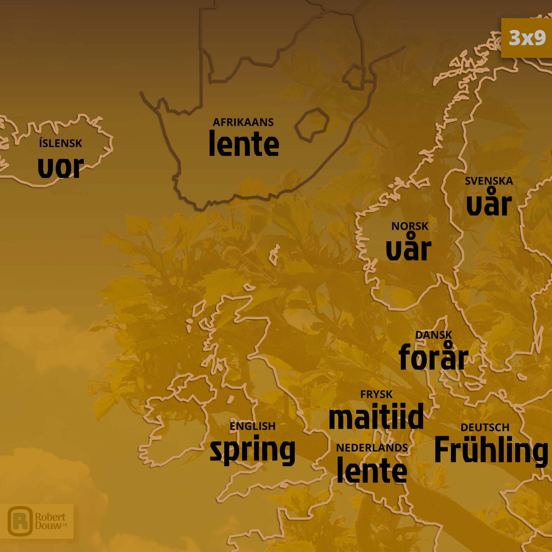 'spring' in nine languages.