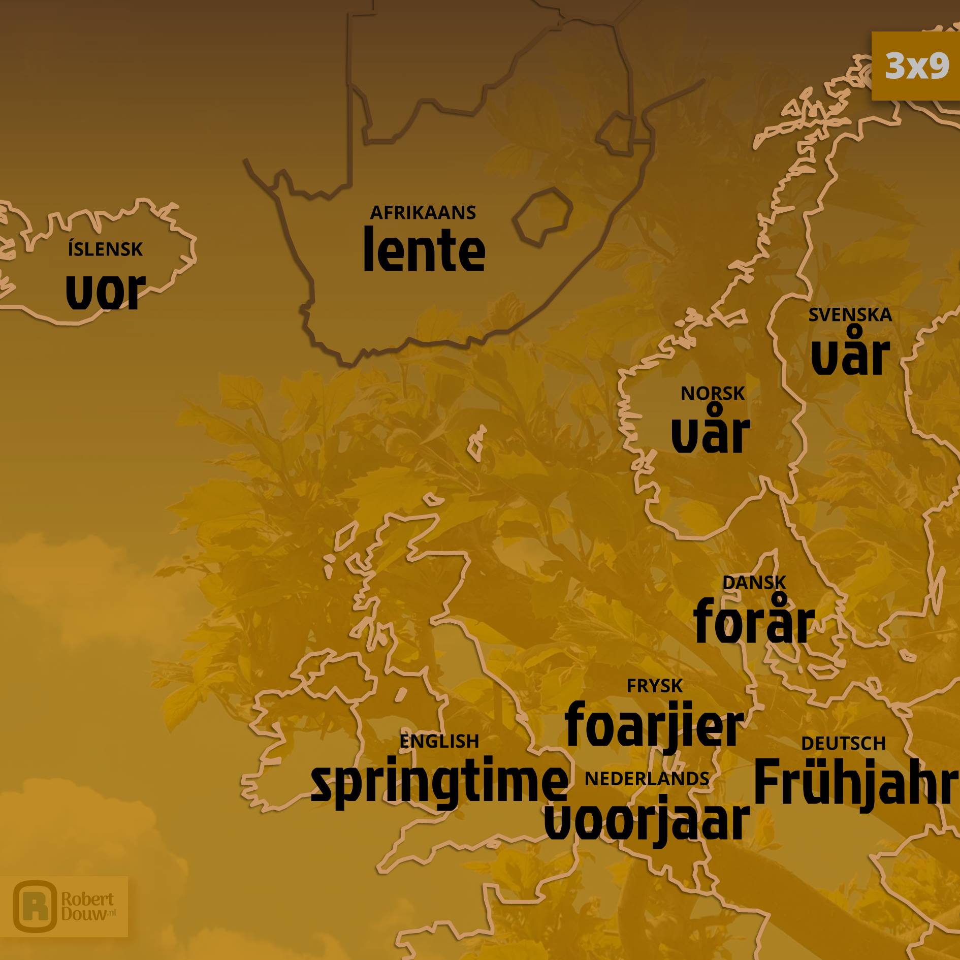 'springtime' in nine languages.